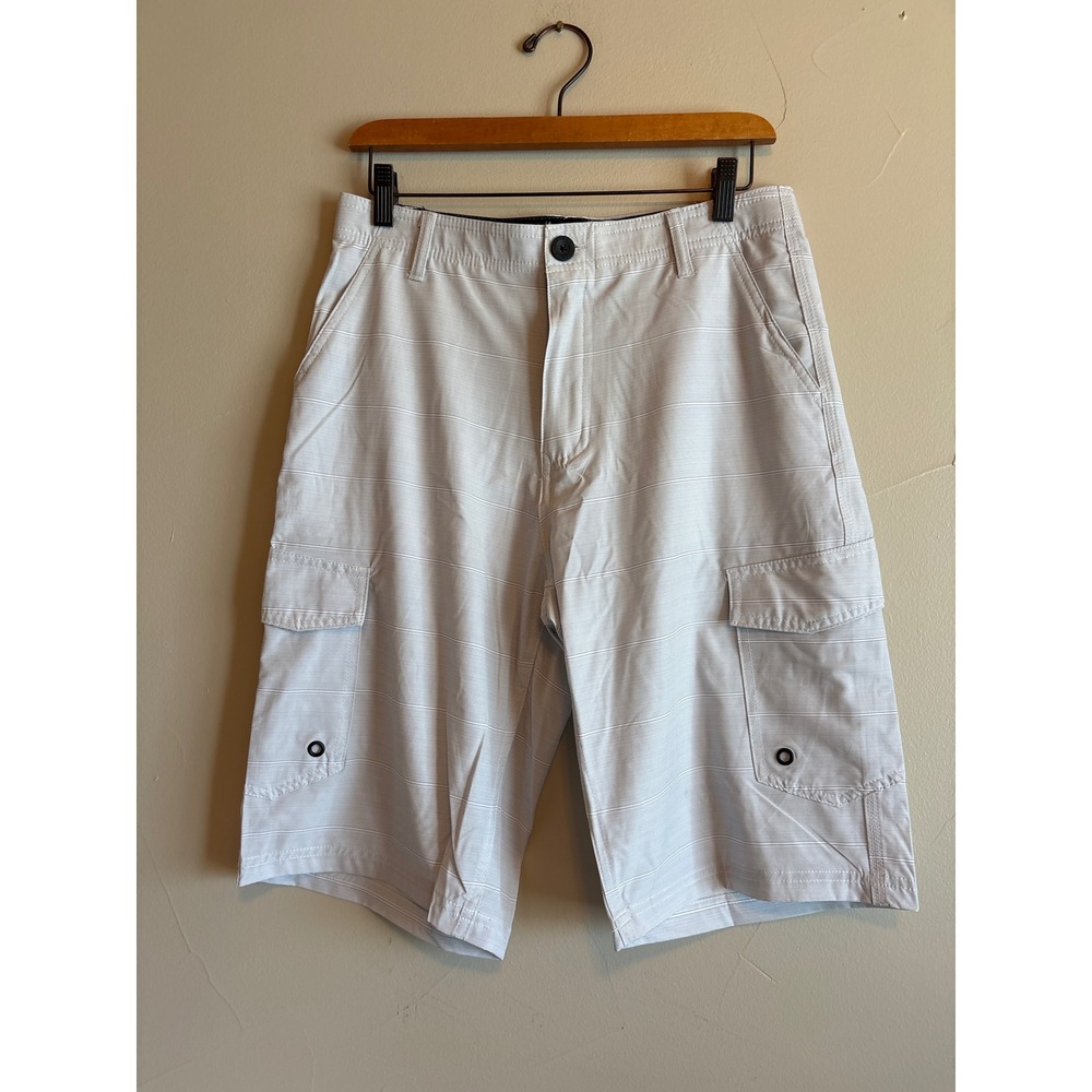 No Fear Performance Comfort Zone Cargo Shorts 30 Gray Striped Stretch 68Y03594